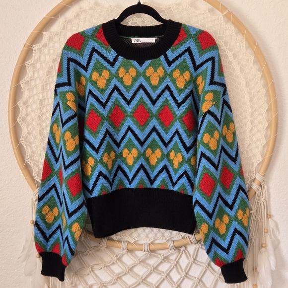 Zara X Disney Mickey Mouse Jacquard Knit Sweater Wool Blend Size M - Picture 4 of 11